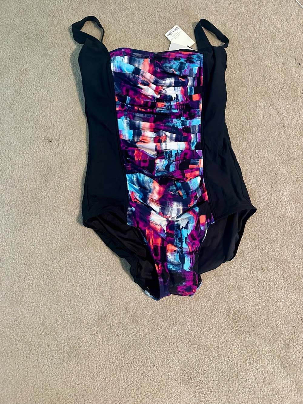 Calvin Klein Black One-Piece Swimsuit with Multicolor Front Panel
